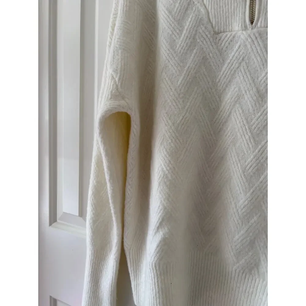 Cynthia Rowley Active White Cable Knit Half Zip Sweater L - Picture 5 of 9